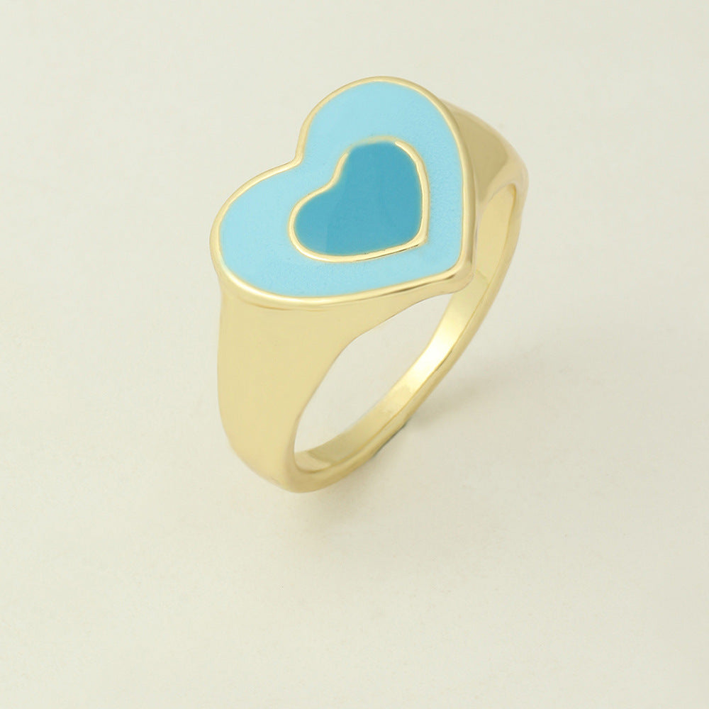 European And American Creative Two-tone Oil Drop Love Heart Ring