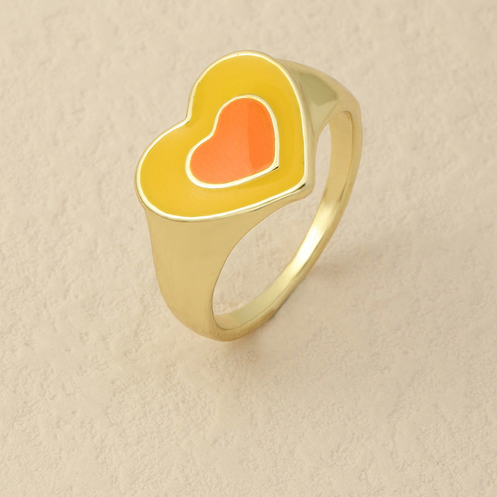 European And American Creative Two-tone Oil Drop Love Heart Ring