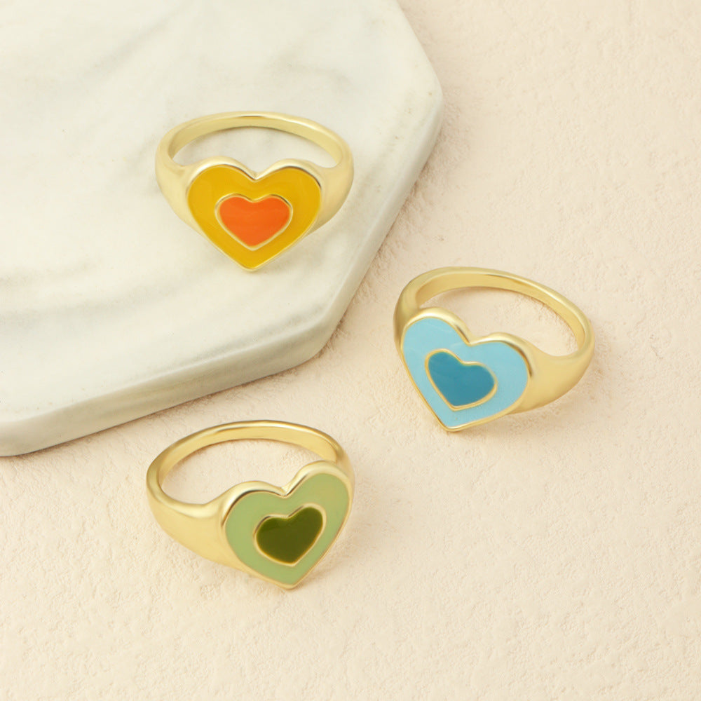 European And American Creative Two-tone Oil Drop Love Heart Ring