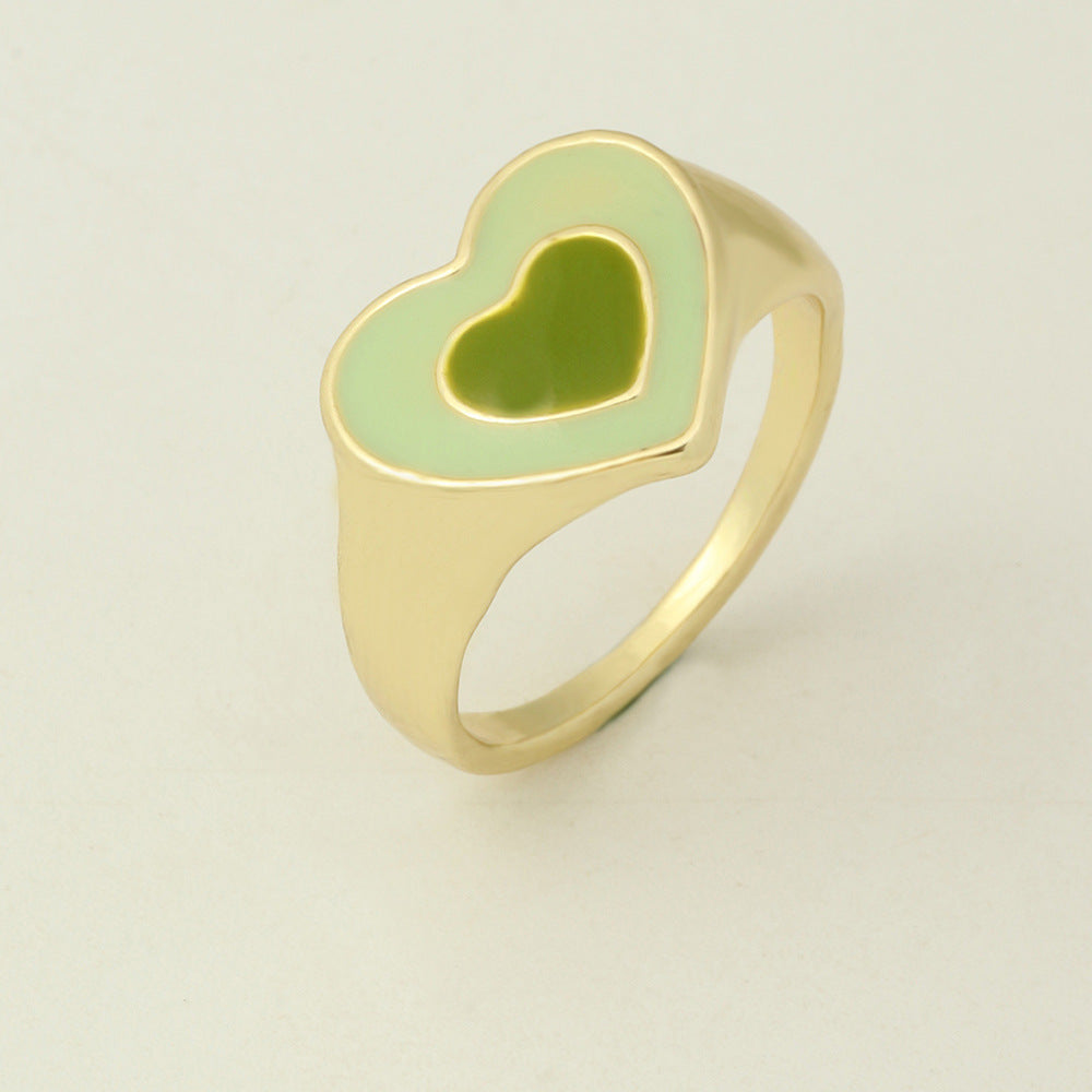 European And American Creative Two-tone Oil Drop Love Heart Ring