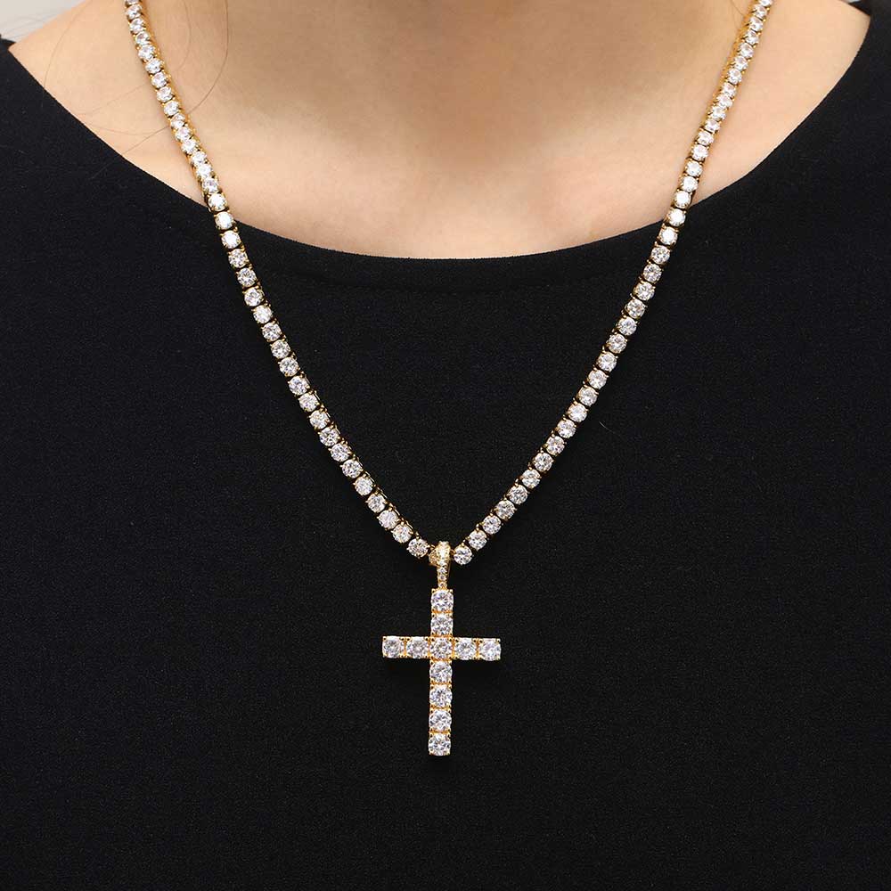 Solid Large Cross Pendant Micro-Set Hip Hop Necklace