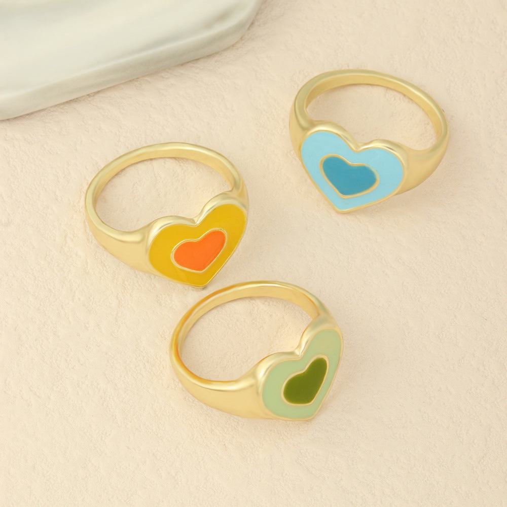 European And American Creative Two-tone Oil Drop Love Heart Ring