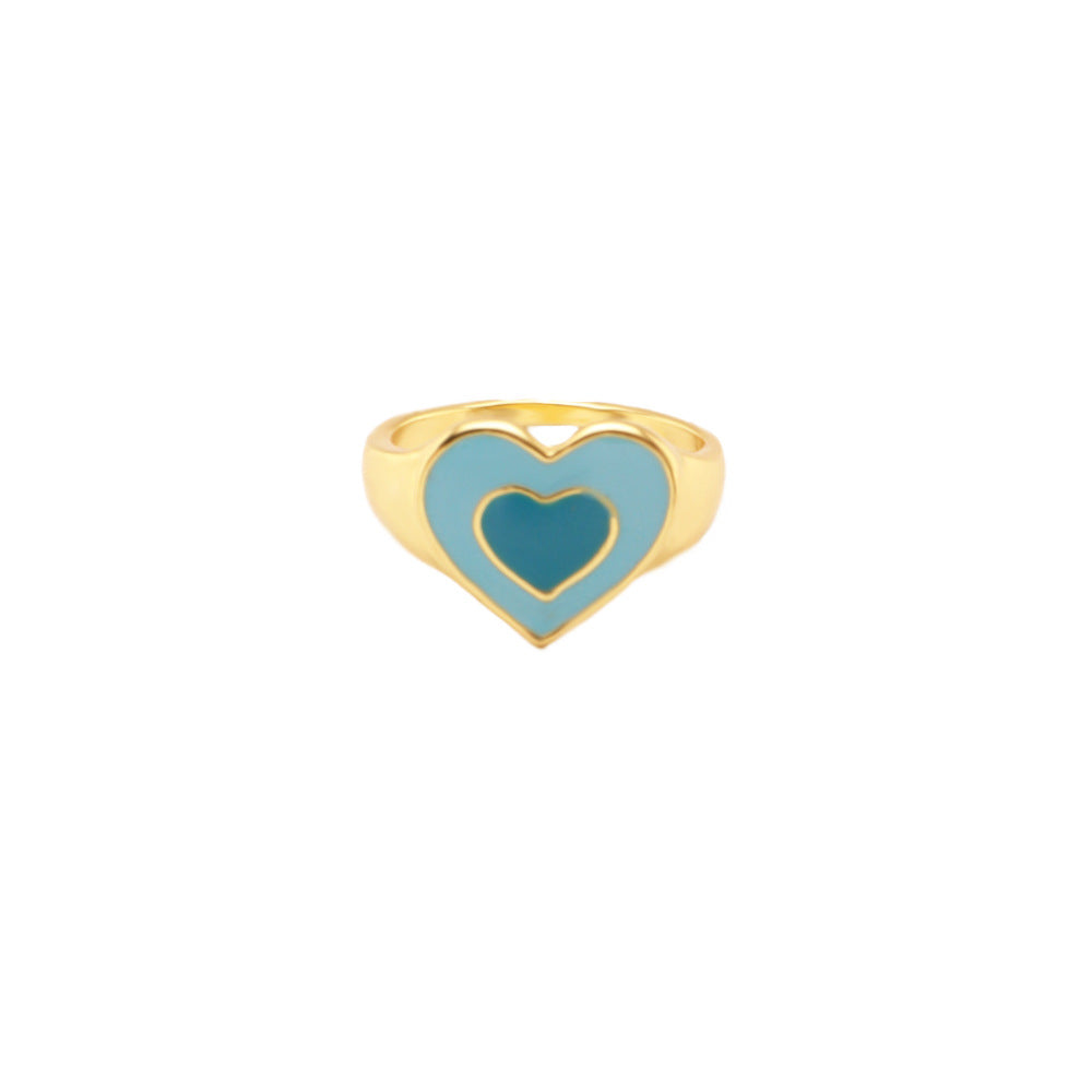 European And American Creative Two-tone Oil Drop Love Heart Ring