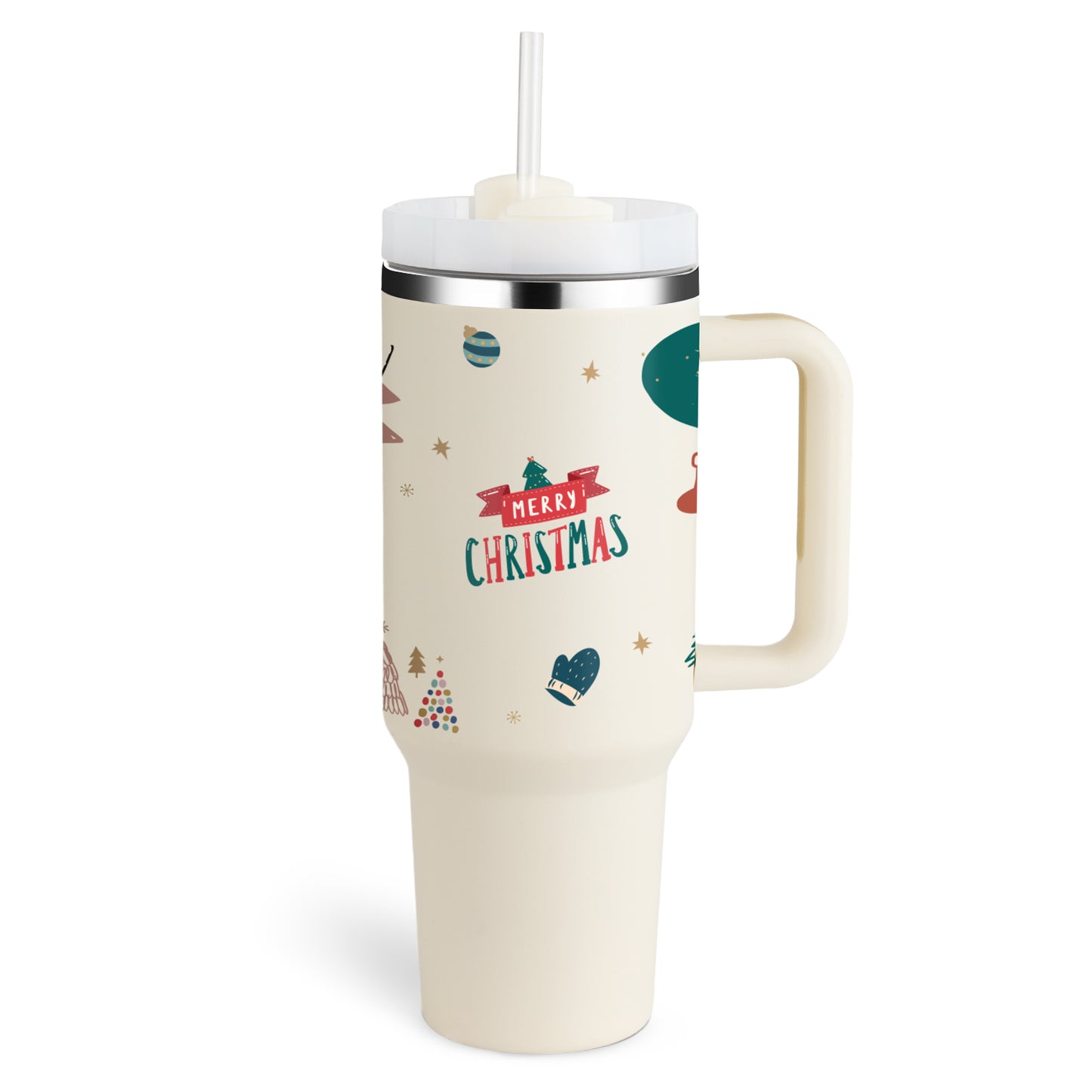 Christmas Thermal Mug 40oz Straw Coffee Insulation Cup With Handle Portable Car Stainless Steel Water Bottle LargeCapacity Travel BPA Free Thermal Mug