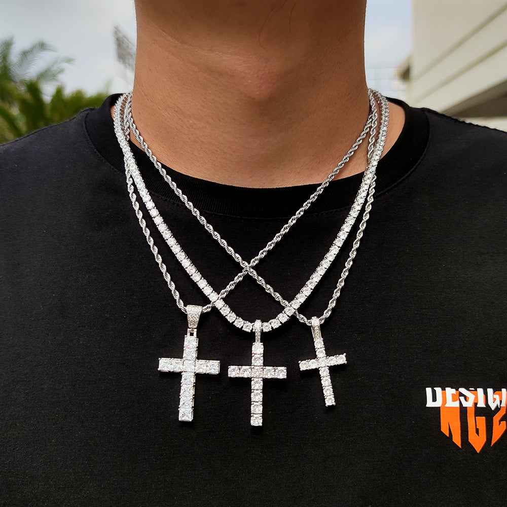 Solid Large Cross Pendant Micro-Set Hip Hop Necklace