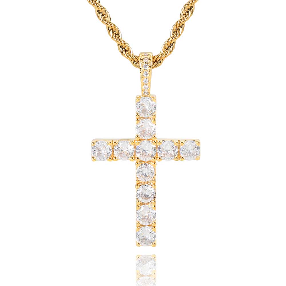 Solid Large Cross Pendant Micro-Set Hip Hop Necklace