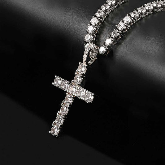 Solid Large Cross Pendant Micro-Set Hip Hop Necklace