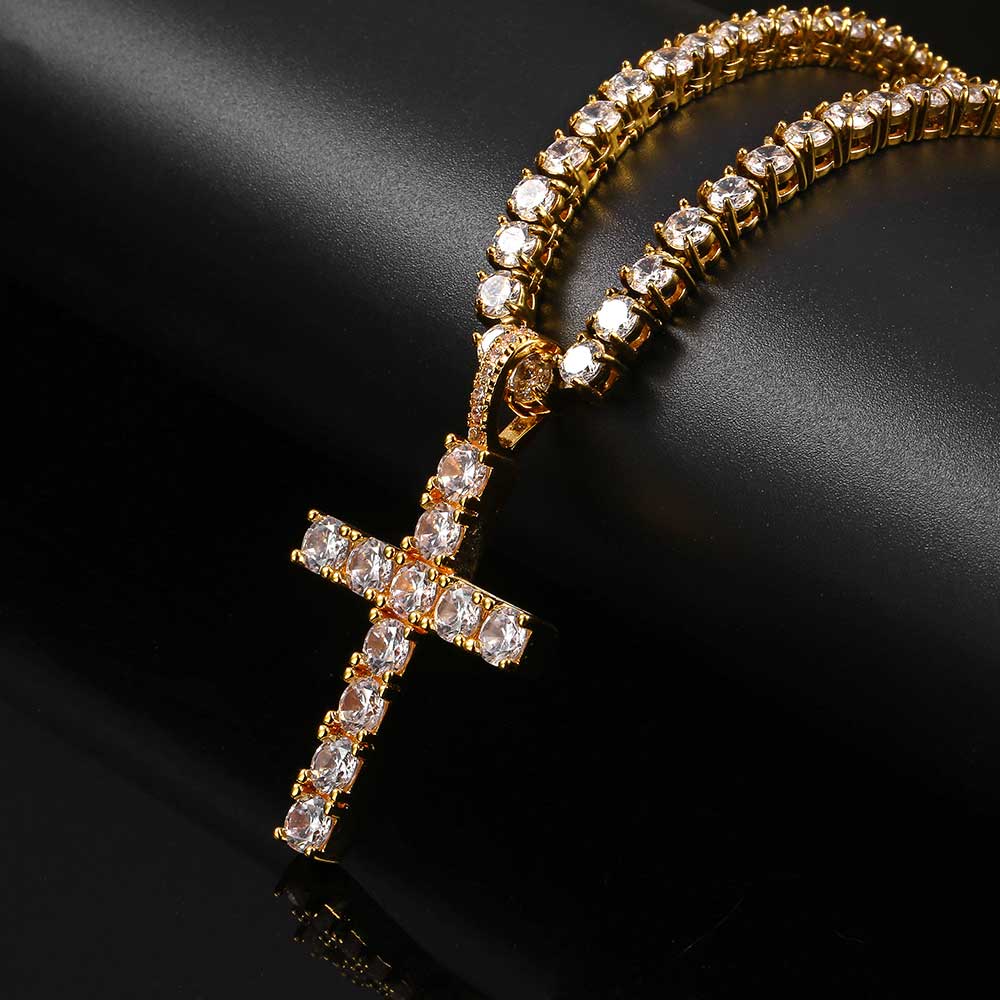 Solid Large Cross Pendant Micro-Set Hip Hop Necklace