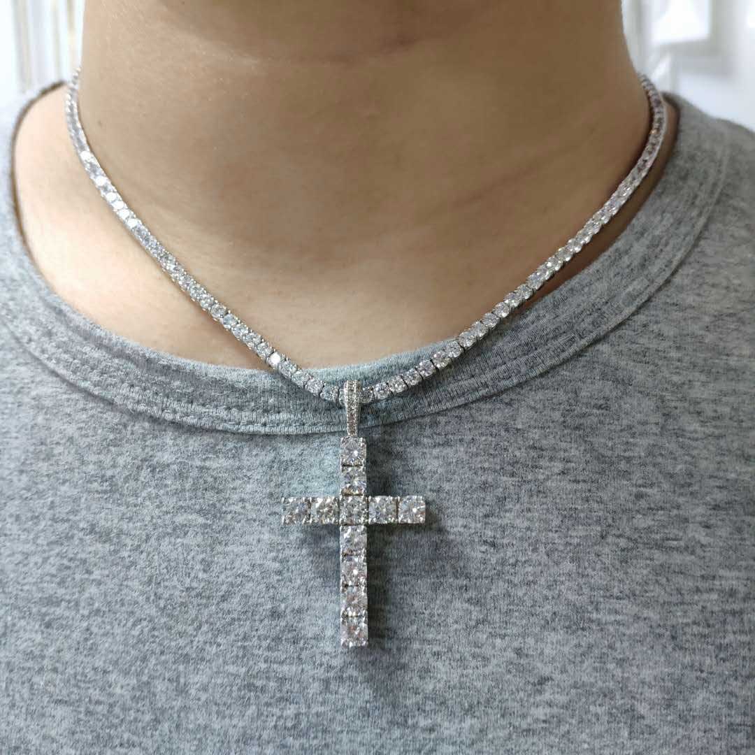 Solid Large Cross Pendant Micro-Set Hip Hop Necklace